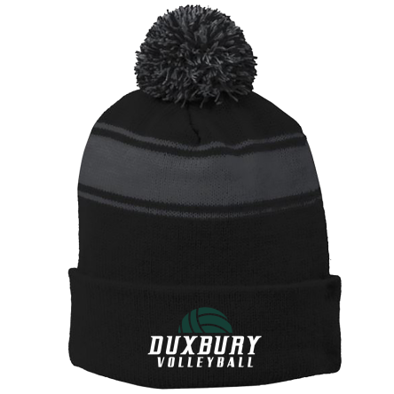 BLACK/Iron Grey Stripe Pom Beanie