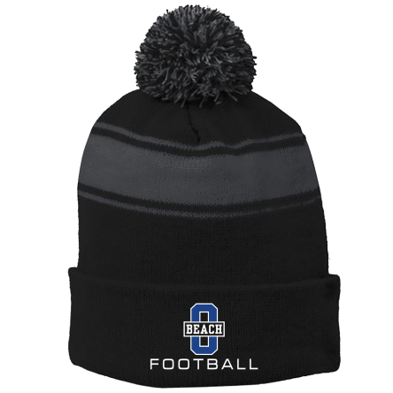BLACK/Iron Grey Stripe Pom Beanie