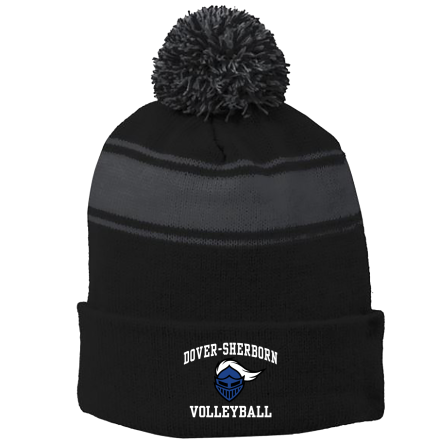BLACK/Iron Grey Stripe Pom Beanie