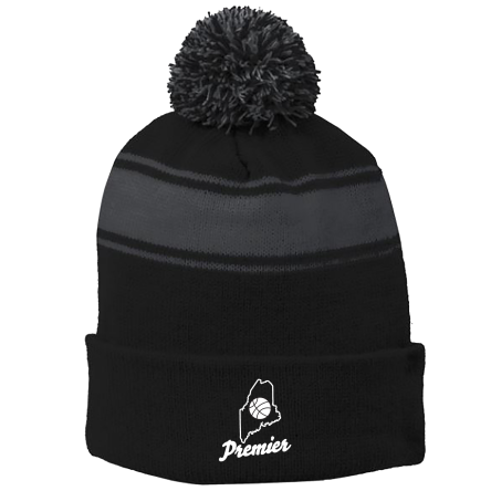 BLACK/Iron Grey Stripe Pom Beanie