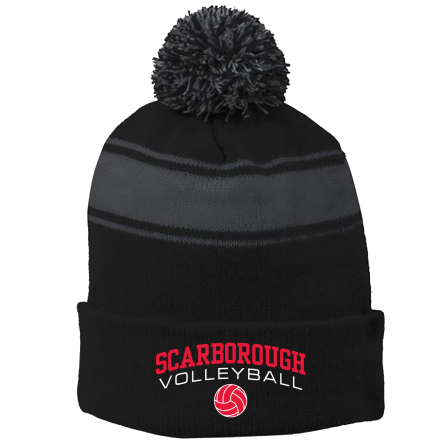 BLACK/Iron Grey Stripe Pom Beanie