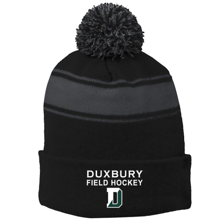 BLACK/Iron Grey Stripe Pom Beanie