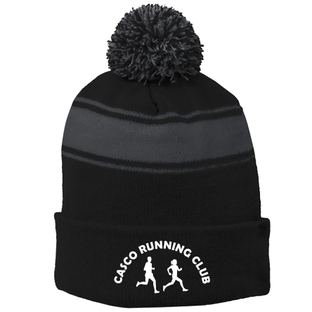 BLACK/Iron Grey Stripe Pom Beanie