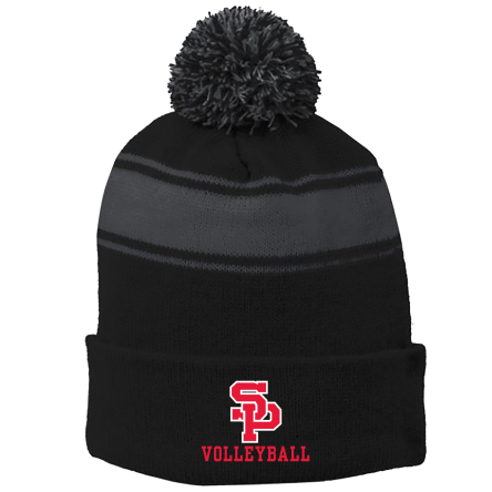 BLACK/Iron Grey Stripe Pom Beanie