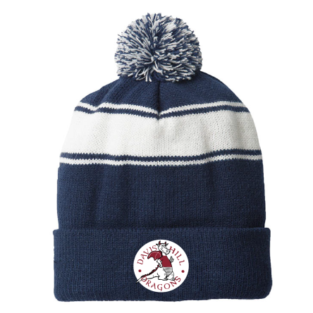 NAVY/White Stripe Pom Beanie