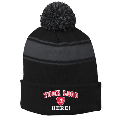 BLACK/Iron Grey Stripe Pom Beanie