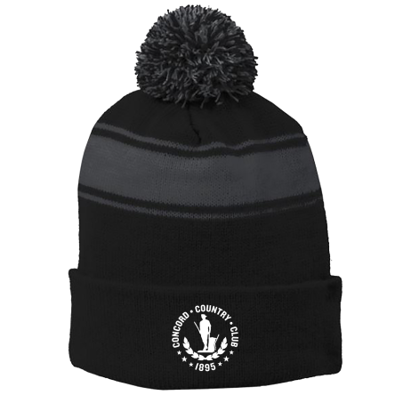 BLACK/Iron Grey Stripe Pom Beanie