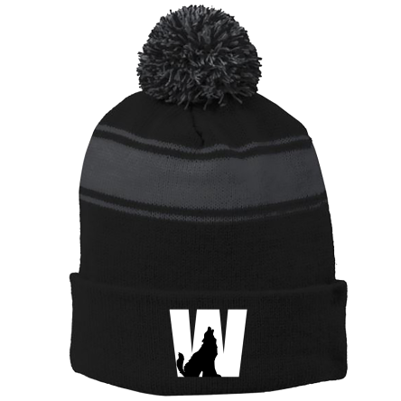 BLACK/Iron Grey Stripe Pom Beanie