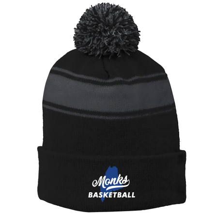 BLACK/Iron Grey Stripe Pom Beanie