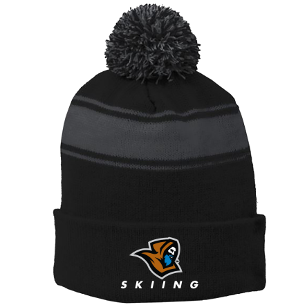 BLACK/Iron Grey Stripe Pom Beanie