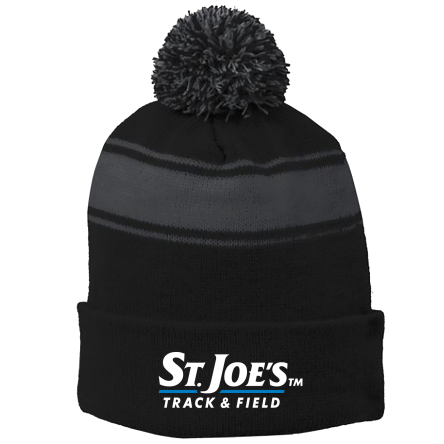 BLACK/Iron Grey Stripe Pom Beanie