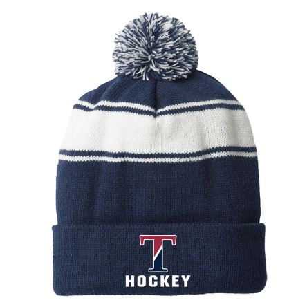 NAVY/White Stripe Pom Beanie