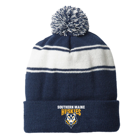 NAVY/White Stripe Pom Beanie