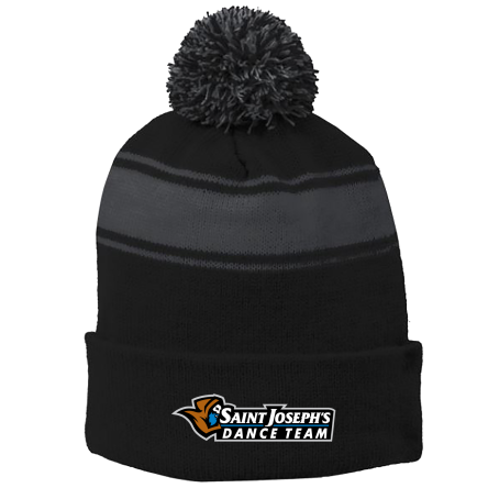 BLACK/Iron Grey Stripe Pom Beanie