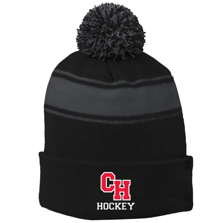 BLACK/Iron Grey Stripe Pom Beanie