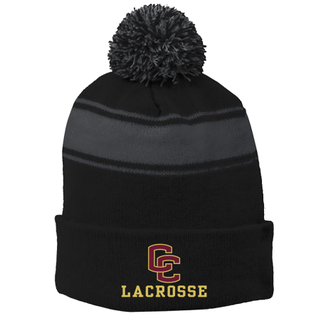 BLACK/Iron Grey Stripe Pom Beanie