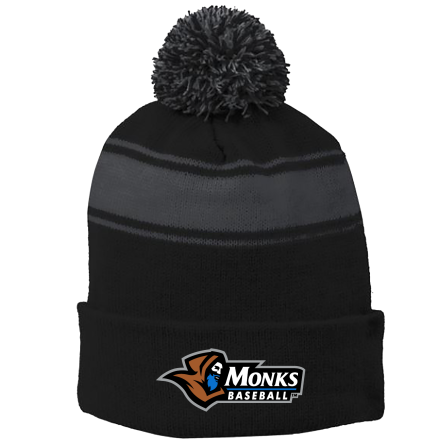 BLACK/Iron Grey Stripe Pom Beanie