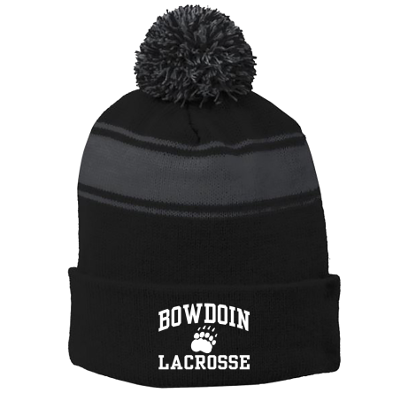 BLACK/Iron Grey Stripe Pom Beanie