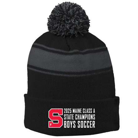 BLACK/Iron Grey Stripe Pom Beanie