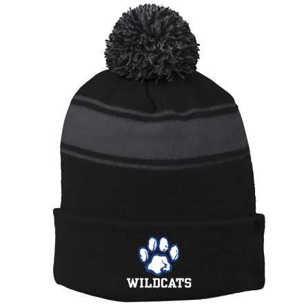 BLACK/Iron Grey Stripe Pom Beanie