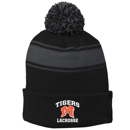BLACK/Iron Grey Stripe Pom Beanie