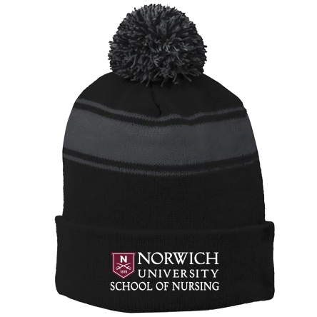 BLACK/Iron Grey Stripe Pom Beanie