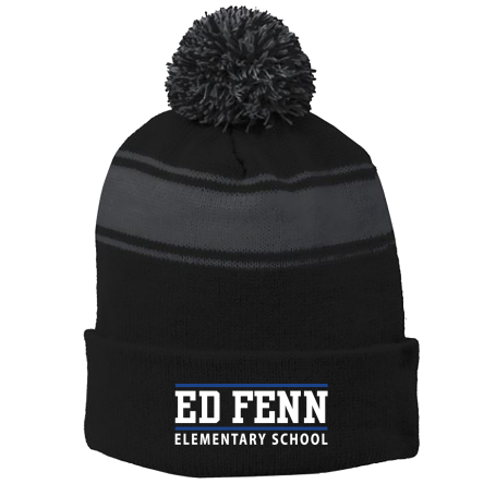 BLACK/Iron Grey Stripe Pom Beanie