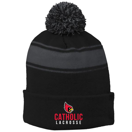 BLACK/Iron Grey Stripe Pom Beanie