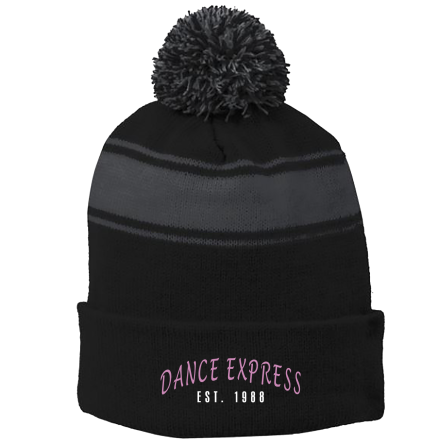 BLACK/Iron Grey Stripe Pom Beanie