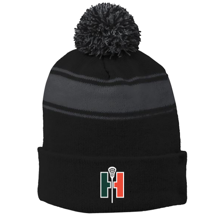BLACK/Iron Grey Stripe Pom Beanie