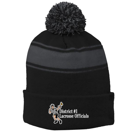 BLACK/Iron Grey Stripe Pom Beanie