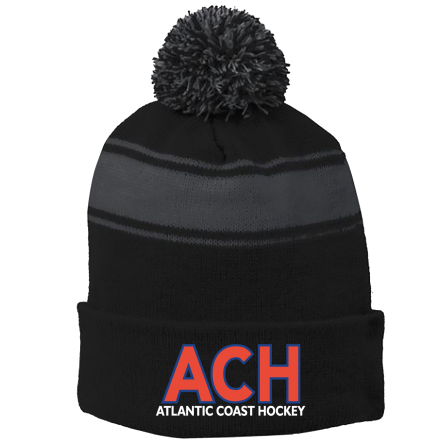 BLACK/Iron Grey Stripe Pom Beanie