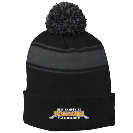 BLACK/Iron Grey Stripe Pom Beanie