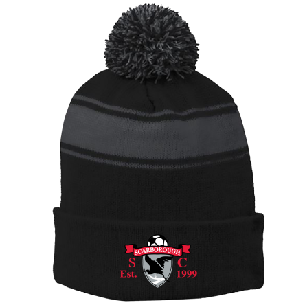BLACK/Iron Grey Stripe Pom Beanie