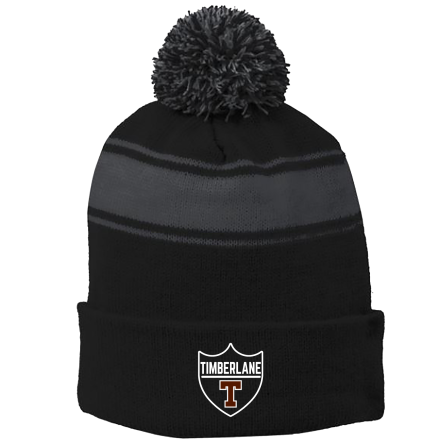 BLACK/Iron Grey Stripe Pom Beanie