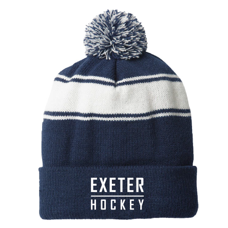 NAVY/White Stripe Pom Beanie