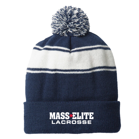 NAVY/White Stripe Pom Beanie