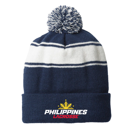 NAVY/White Stripe Pom Beanie