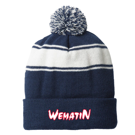 NAVY/White Stripe Pom Beanie