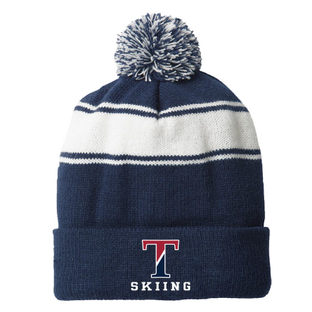 NAVY/White Stripe Pom Beanie