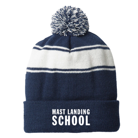 NAVY/White Stripe Pom Beanie