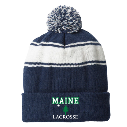 NAVY/White Stripe Pom Beanie