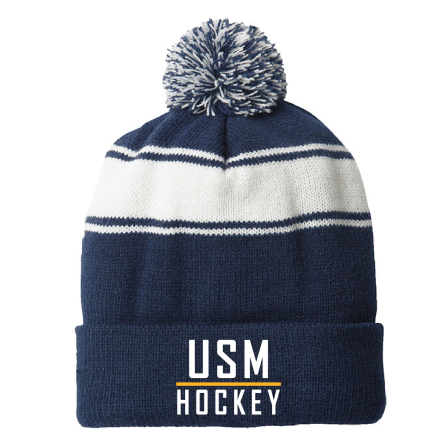 NAVY/White Stripe Pom Beanie