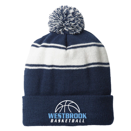 NAVY/White Stripe Pom Beanie