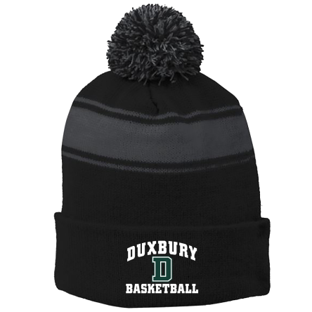 BLACK/Iron Grey Stripe Pom Beanie