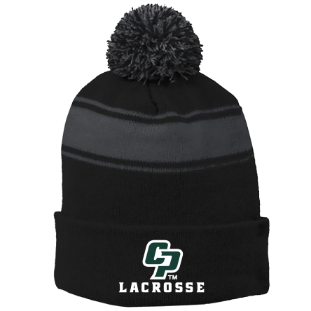 BLACK/Iron Grey Stripe Pom Beanie