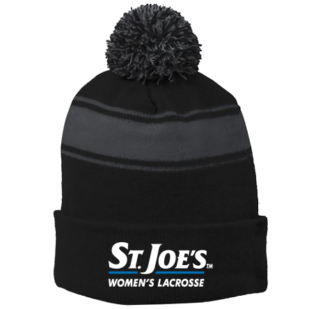 BLACK/Iron Grey Stripe Pom Beanie