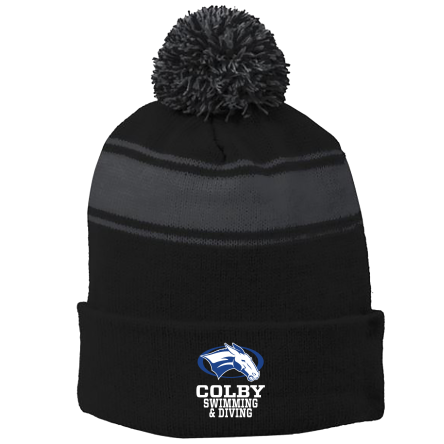 BLACK/Iron Grey Stripe Pom Beanie