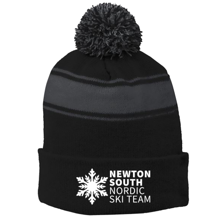 BLACK/Iron Grey Stripe Pom Beanie