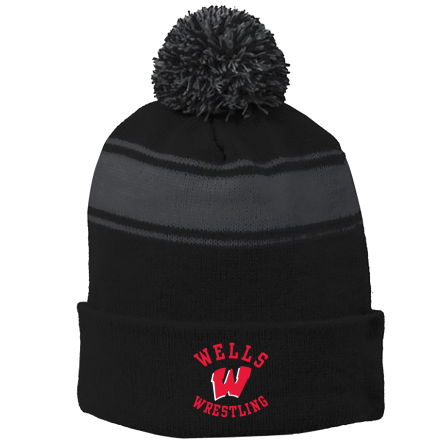 BLACK/Iron Grey Stripe Pom Beanie